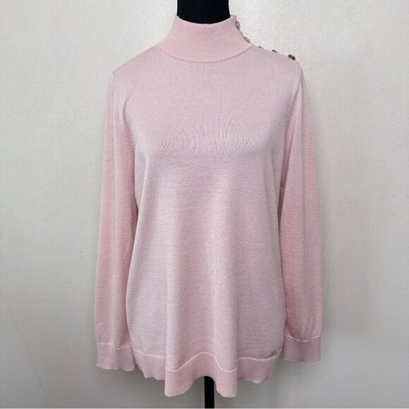 Calvin Klein Womens Medium Button Shoulder Pink Mock Neck Sweater - Picture 1 of 15